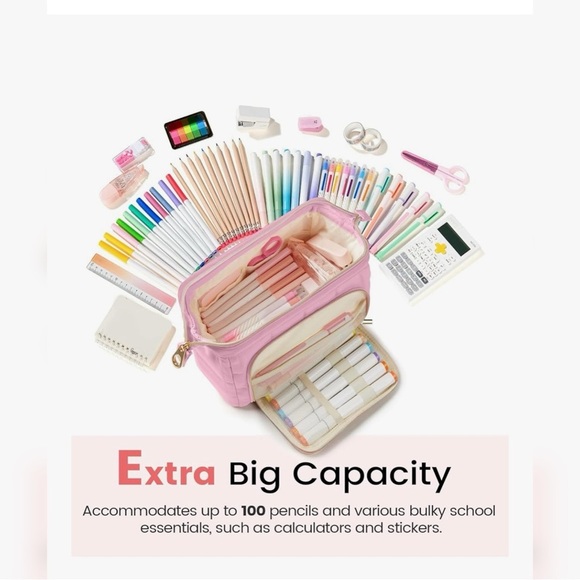 Sooez NWT Spacious Pink Multi-Compartment Pencil Case - Picture 3 of 13